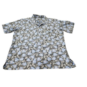 Reyn Spooner Black Reverse Print‎ Rare Floral Hawaiian Shirt XXL Pullover Polo